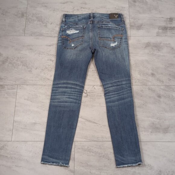AEO Distressed Jegging Crop Denim Cafe Jeans Destroyed Ripped Super Stretch - Picture 8 of 14